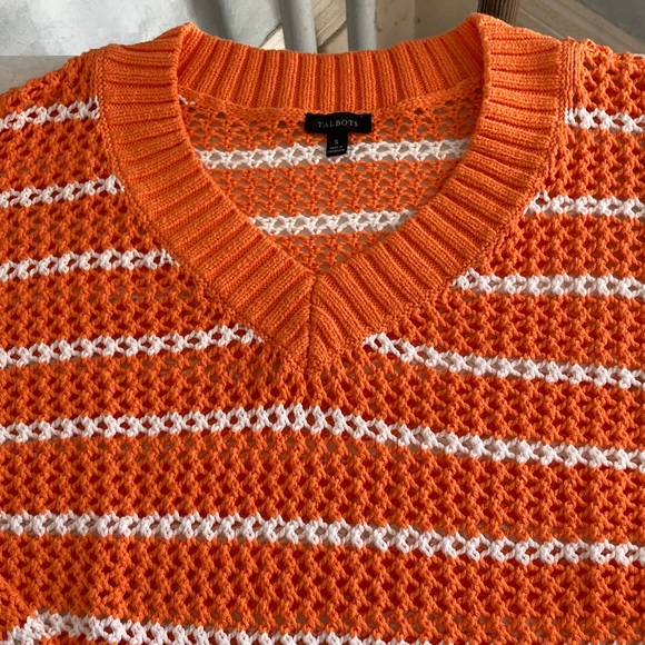 Talbots V-Neck Sweater in Orange & White Stripes - Picture 3 of 5